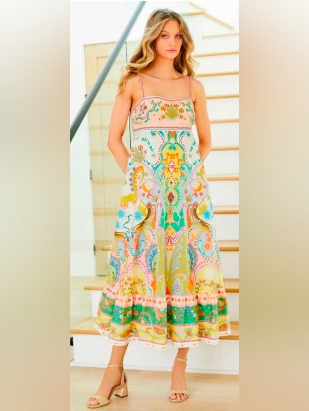 NWT ANTONIO MELANI Multicolor Paisley-Floral Spaghetti-Strap Dress Womens Sz 14 - Picture 10 of 10